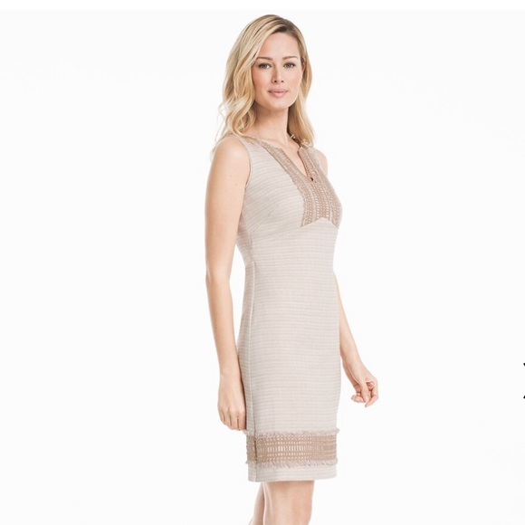 WHBM 00 Tan Natural Tweed Linen Blend Sleeveless Sheath Dress - Picture 3 of 15